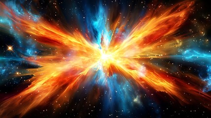 Spectacular cosmic explosion with brilliant radiant energy and nebulous trails