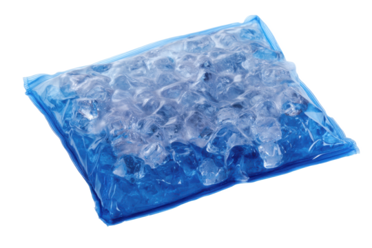Chilled Relief: A Bag of Ice Cubes Ready to Soothe, Refresh, and Cool Down Any Situation with a Touch of Refreshing Blue.