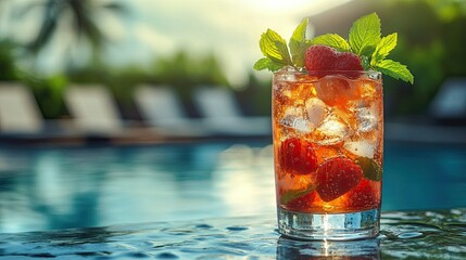 Refreshing Summer Drink by the Poolside, Featuring a Cooling Beverage Perfect for Hot Weather** --