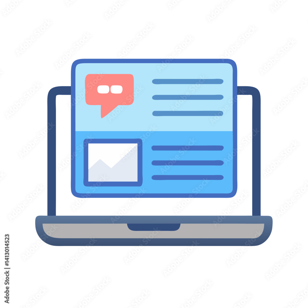 Poster laptop with blog icon – online content creation and blogging symbol