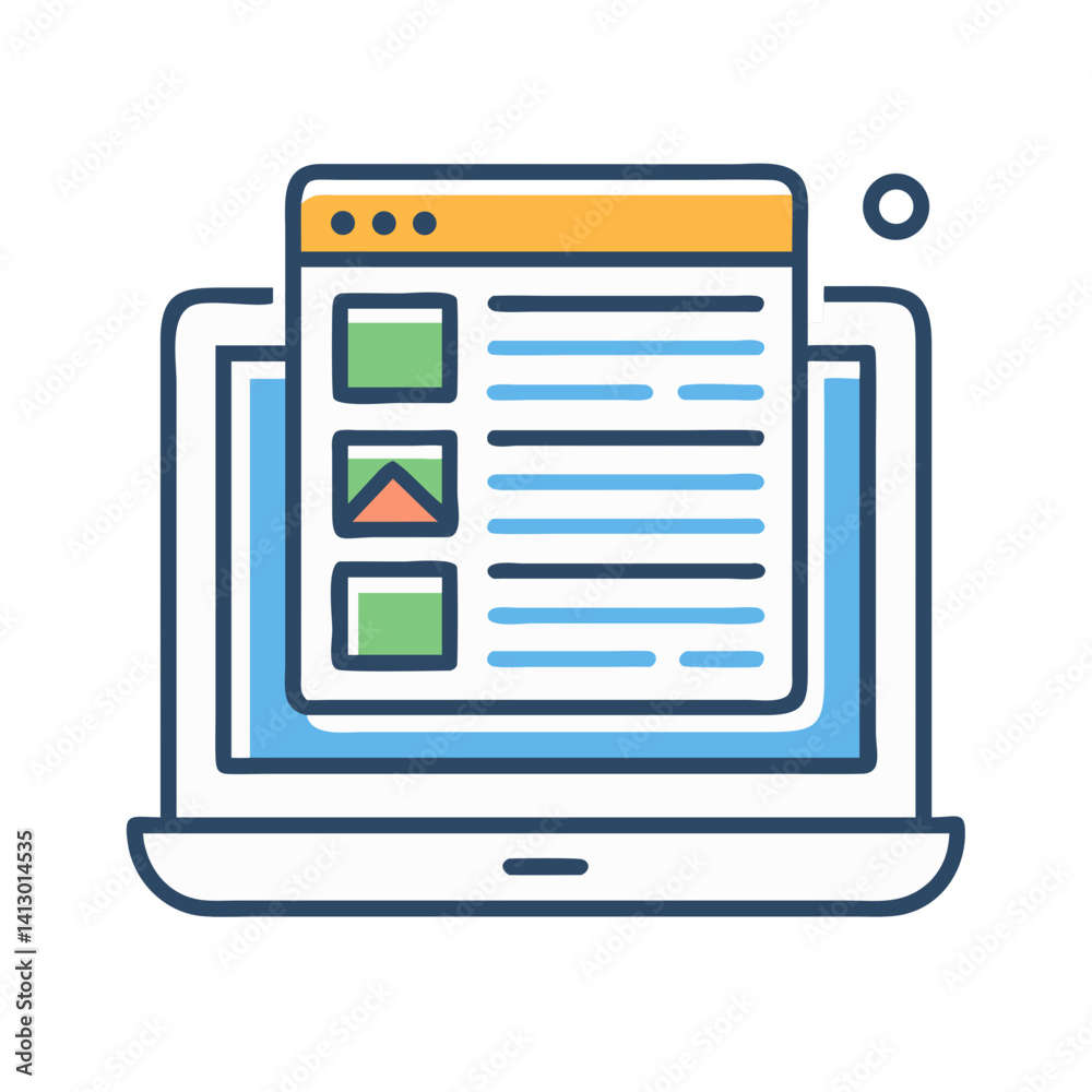Poster laptop with blog icon – online content creation and blogging symbol