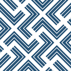 Seamless geometric pattern with zigzag blue lines on a white background. Simple and elegant design in a modern style. Abstract vector illustration for textile, packaging, covers, and wrapping paper.