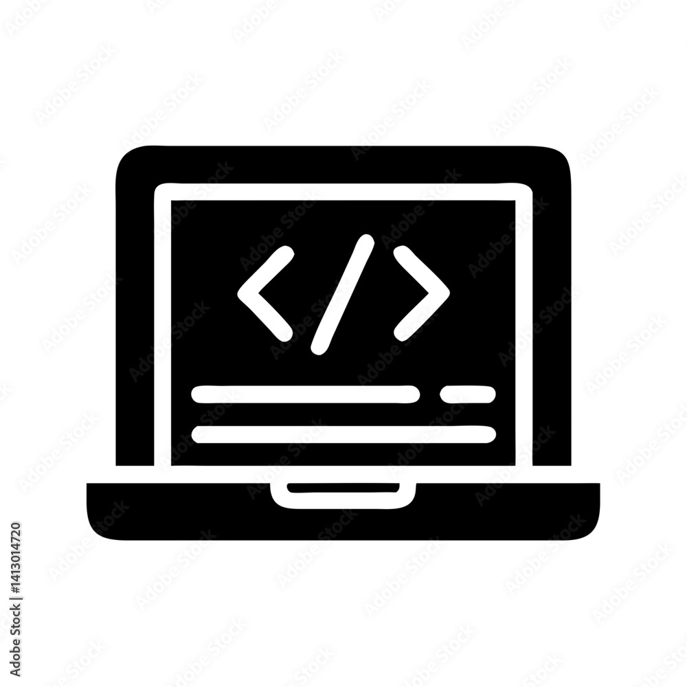 Poster Laptop with Code Icon – Web Development and Programming Symbol for Digital Solutions