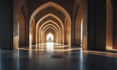 Obraz premium Architectural Background of Arched Corridor in Middle Eastern Style with Natural Lighting