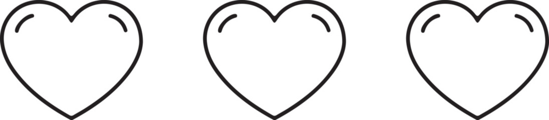 Set of three hearts, line art design, perfect for use in love-themed designs, romantic patterns, and Valentine's Day illustrations in vector format