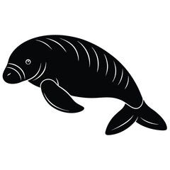 dugong silhouette line art vector illustration