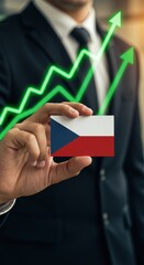 Czech Republic economic growth represented by holding flag and green arrows
