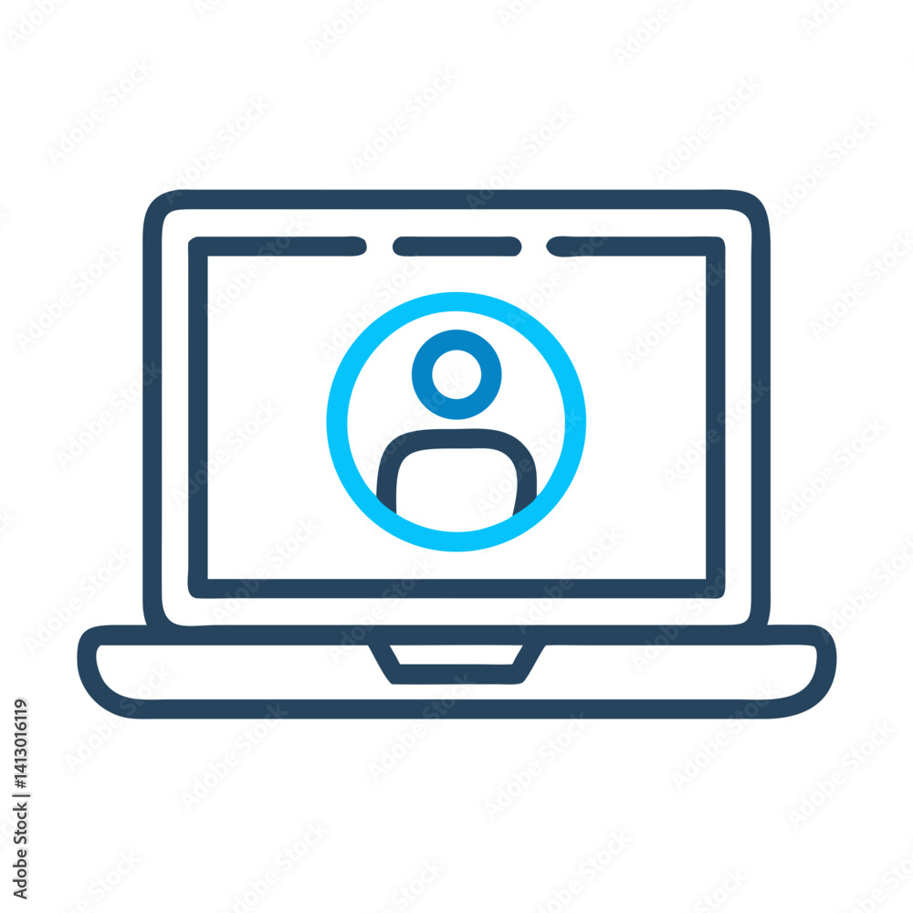 Poster laptop with profile icon – client management and crm symbol for business solutions
