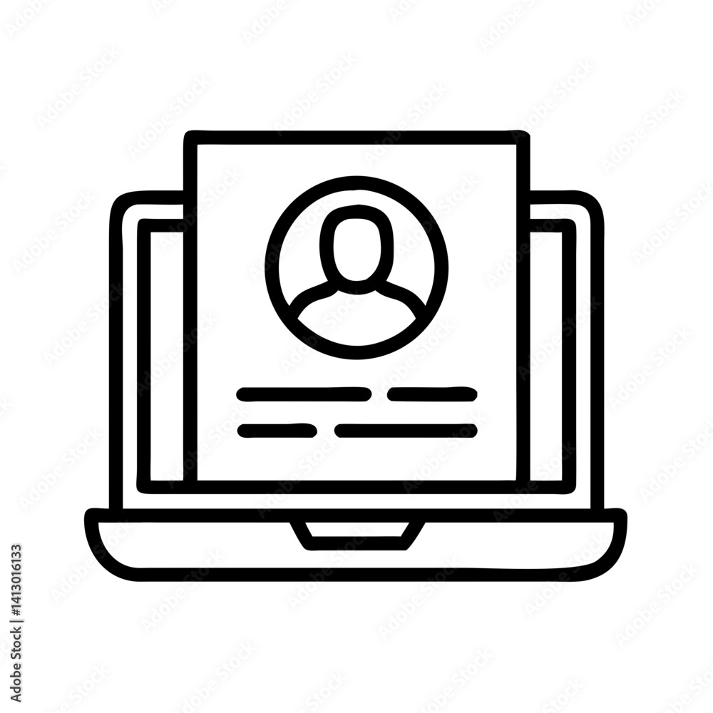 Poster laptop with profile icon – client management and crm symbol for business solutions