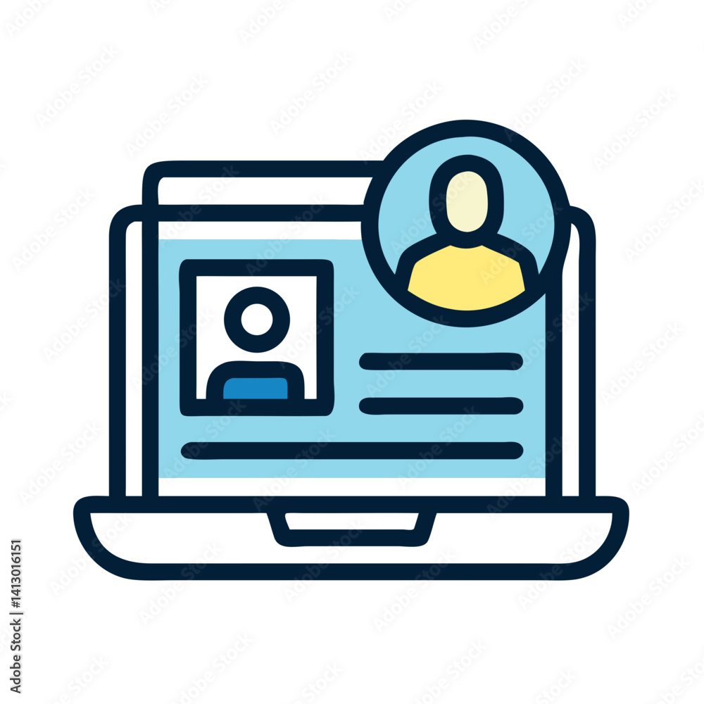 Poster laptop with profile icon – client management and crm symbol for business solutions
