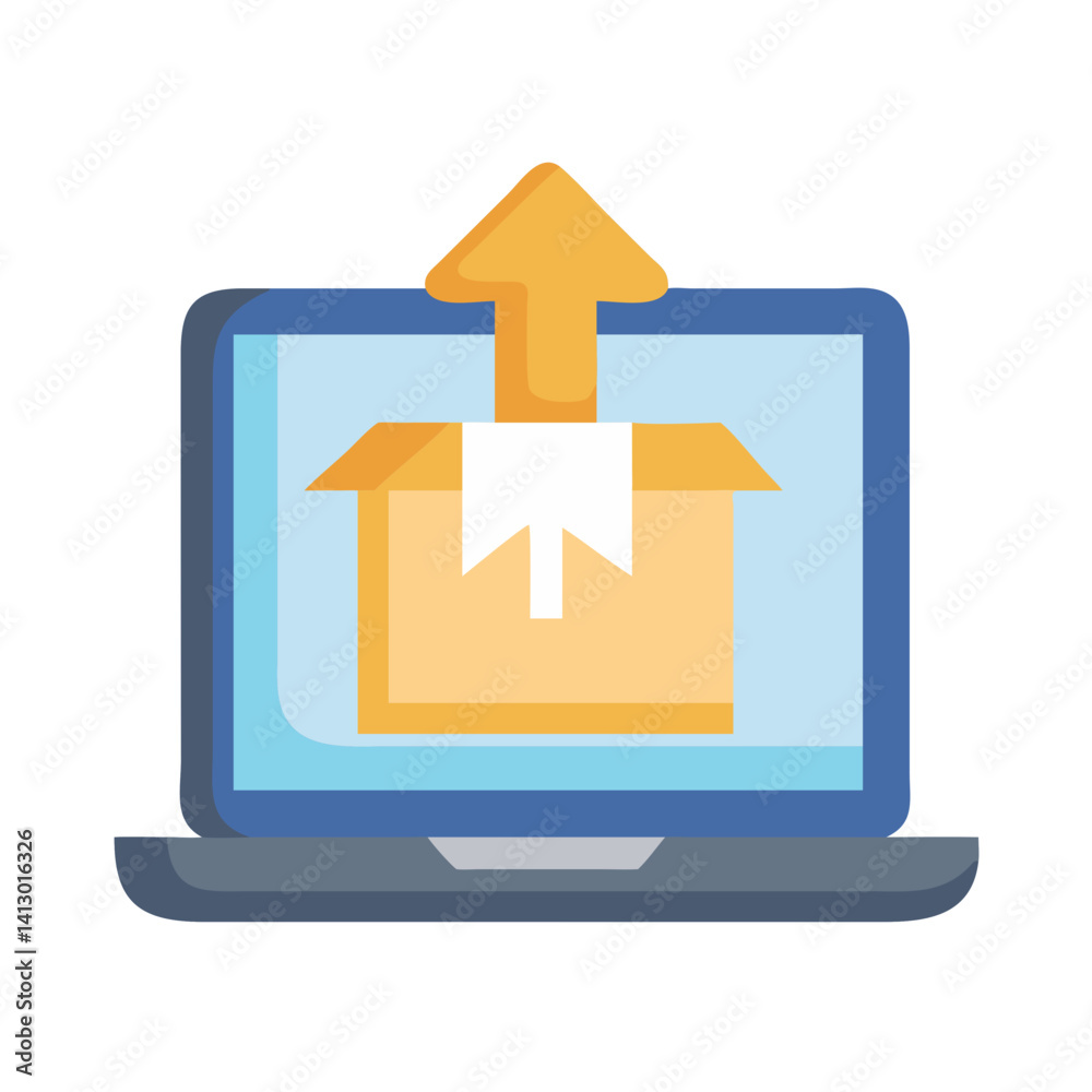 Aufkleber Laptop with Up Arrow and Box Icon – File Upload and Data Transfer Symbol