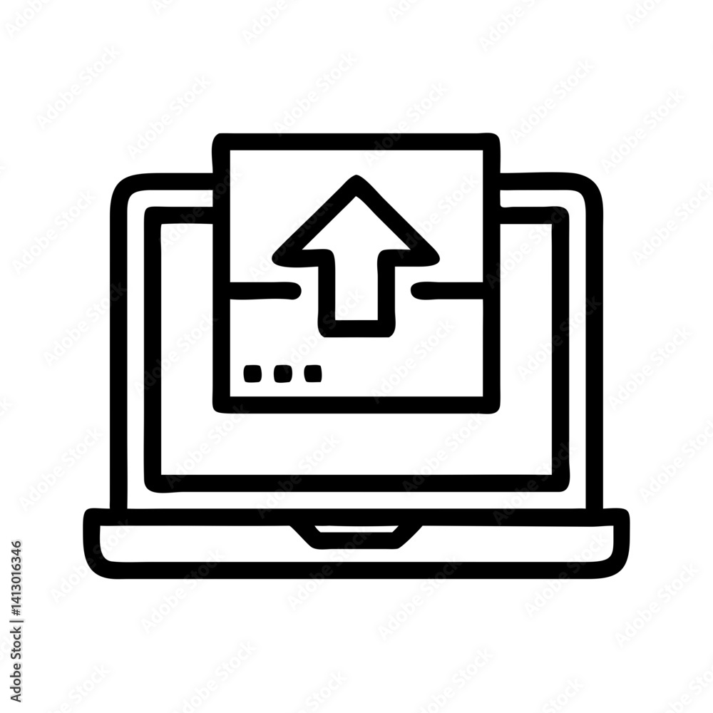 Aufkleber Laptop with Up Arrow and Box Icon – File Upload and Data Transfer Symbol