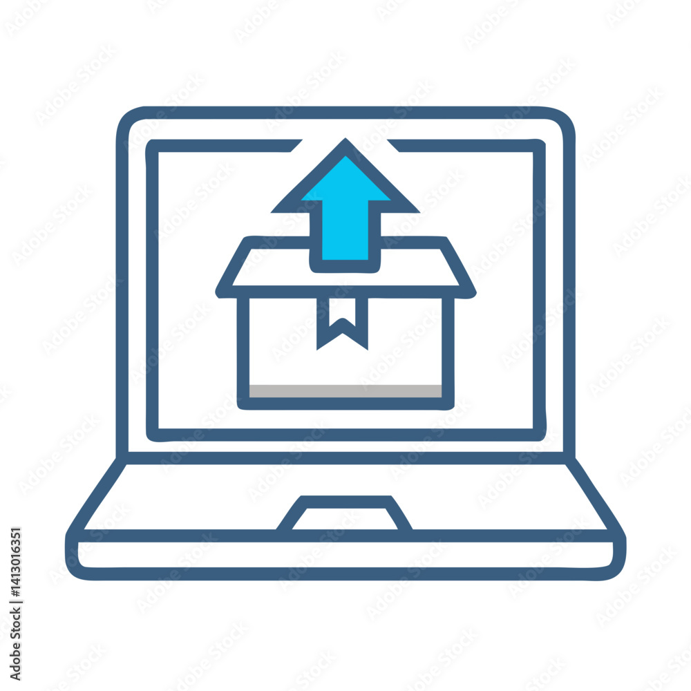 Aufkleber Laptop with Up Arrow and Box Icon – File Upload and Data Transfer Symbol