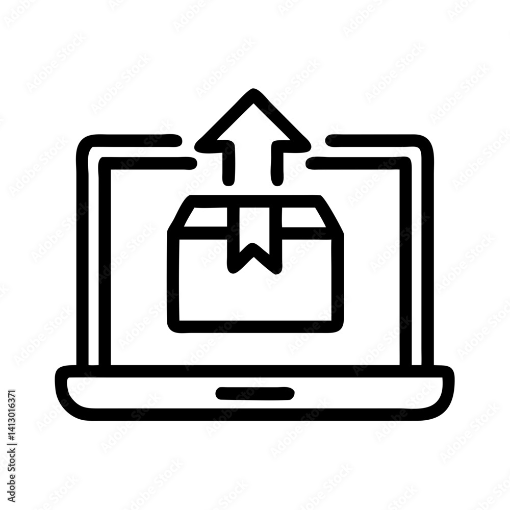 Aufkleber Laptop with Up Arrow and Box Icon – File Upload and Data Transfer Symbol