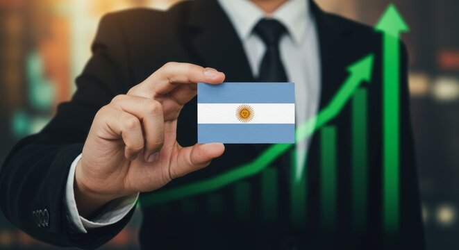 Argentina's economic growth shown with flag and upward trending graph
