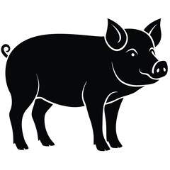 Pig silhouette. Vector illustration of black icon logo pig silhouette isolated on white. Outline shadow shape pork, side view profile.