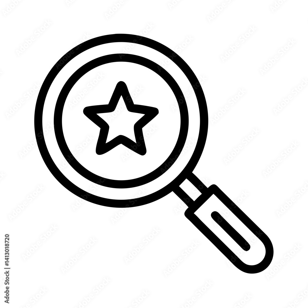 Poster magnifying glass with star icon representing featured search or highlighted discovery