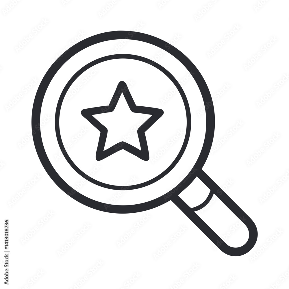 Poster magnifying glass with star icon representing featured search or highlighted discovery