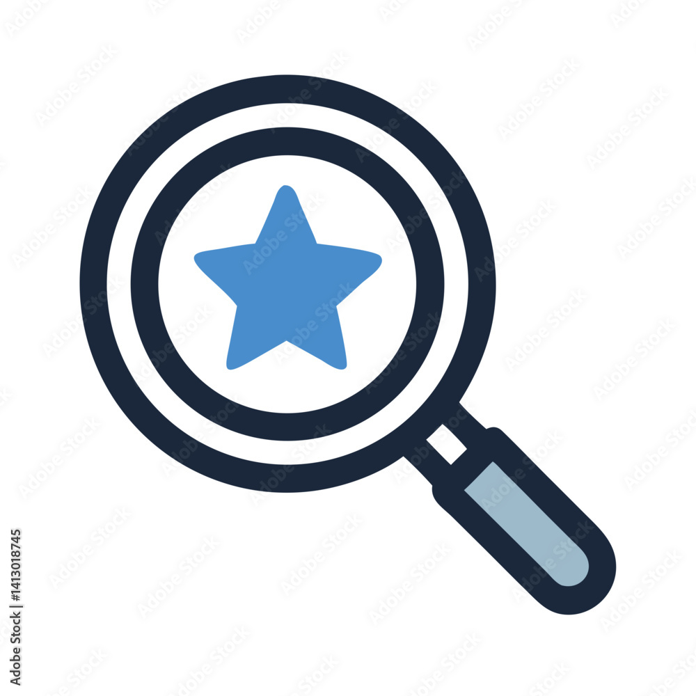 Poster magnifying glass with star icon representing featured search or highlighted discovery