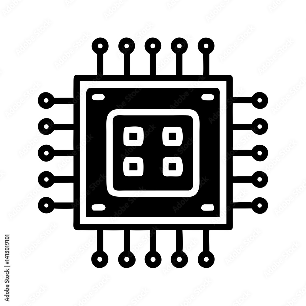 Poster Microchip Icon Representing Digital Processing