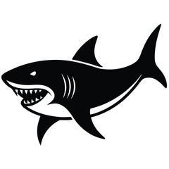 simple shark vector silhouette black color for animal element idea