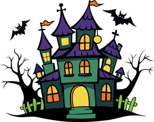 halloween haunted house doodle,  castle vector illustration