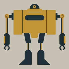 Geometric illustration of a robot featuring a rectangular yellow body with black accents. 