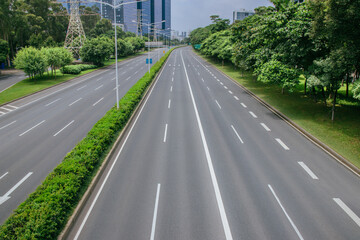 Empty City Highway in Modern Urban Landscape