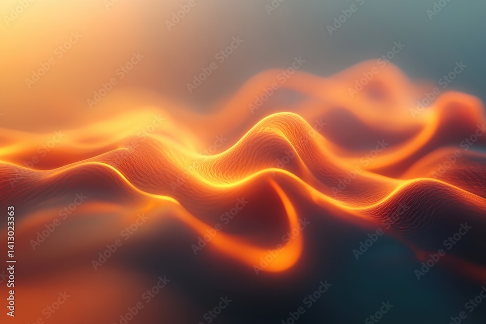 Poster flowing waves of light create a mesmerizing visual display in soft hues of orange