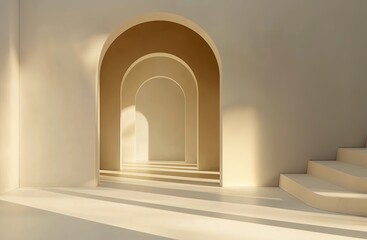 Fototapeta premium Minimalistic Modern Architectural Interior with Soft Natural Lighting and Curved Arches