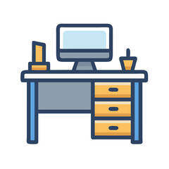 Office Desk Icon Representing Compact Workstation