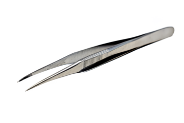 Gleaming Stainless Steel: A Close-Up of Precision Tweezers Against a Stark Black Backdrop, Perfect for Medical, Scientific, or Cosmetic Applications.