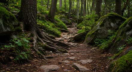 Fototapeta premium Forest Path Surrounded by Lush Greenery