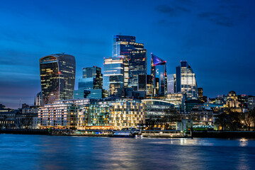 City of London at Dusk with Skyscrapers Lighting Up