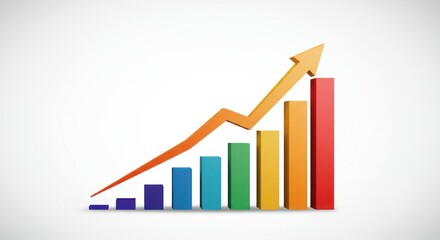 Colorful bar graph with upward trending arrow against a white background.