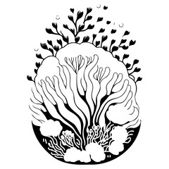Stylized Underwater Flora in Black and White Ink