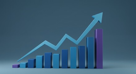 Bar graph with upward arrow indicating growth success and positive trend.