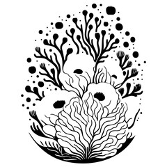 Monochrome Aquatic flora composition design © Rahma