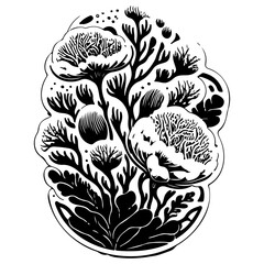 Monochrome botanical abstraction in graphic style