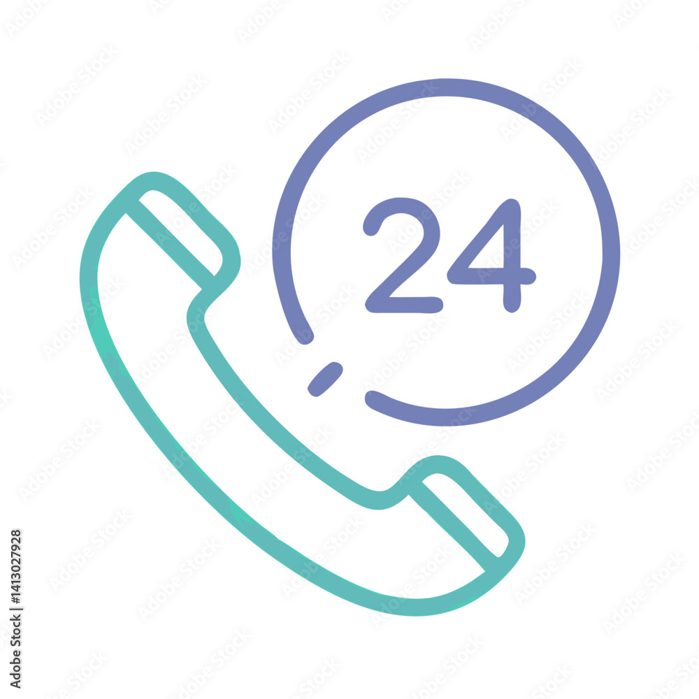Poster phone with 24h icon representing customer support availability