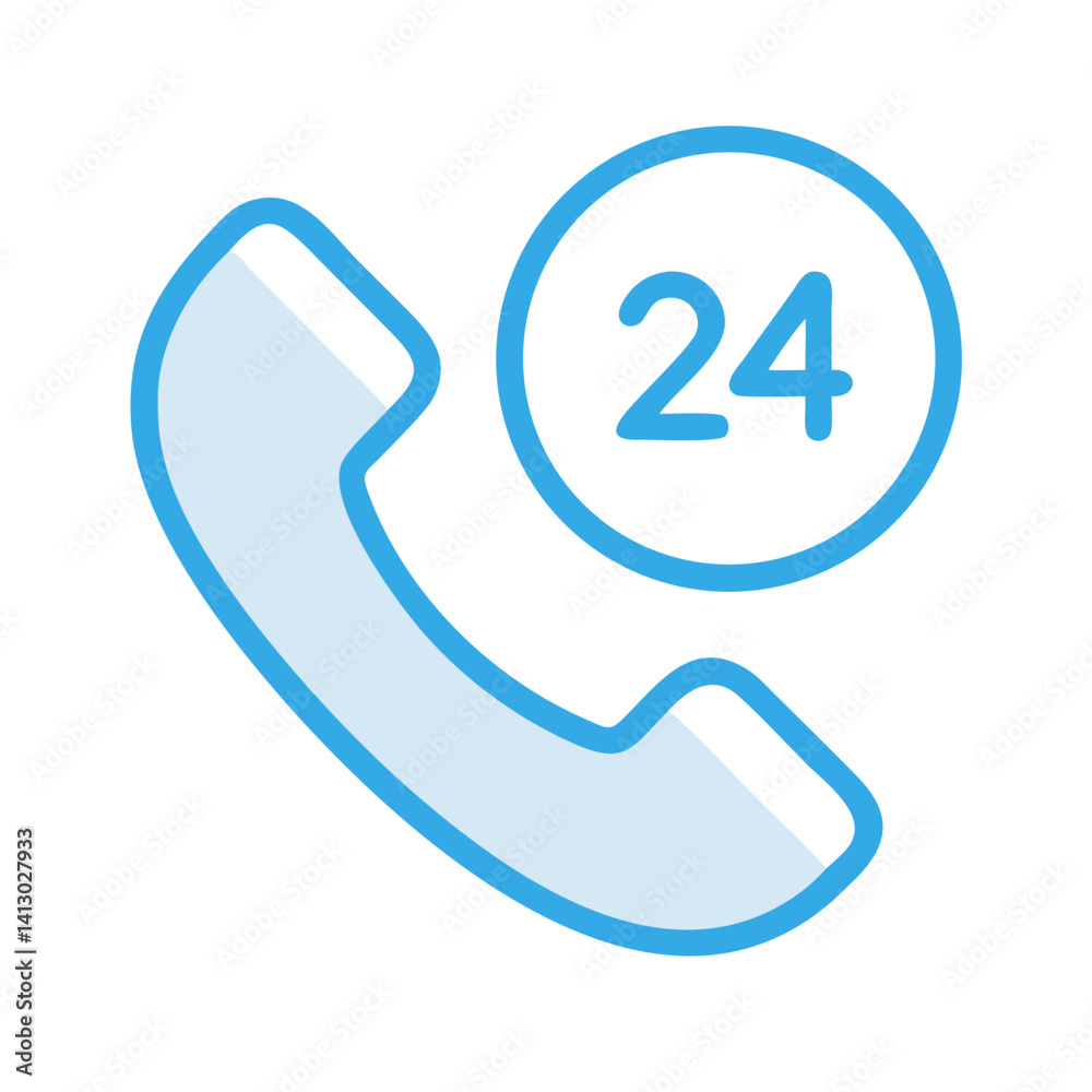 Poster phone with 24h icon representing customer support availability