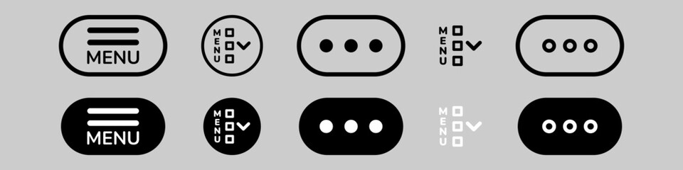 Hamburger web and mobile app menu icons, vector buttons for website UI navigation. Hamburger or burger line app menu for home or drop list and application drawer or more menu bars in mobile app