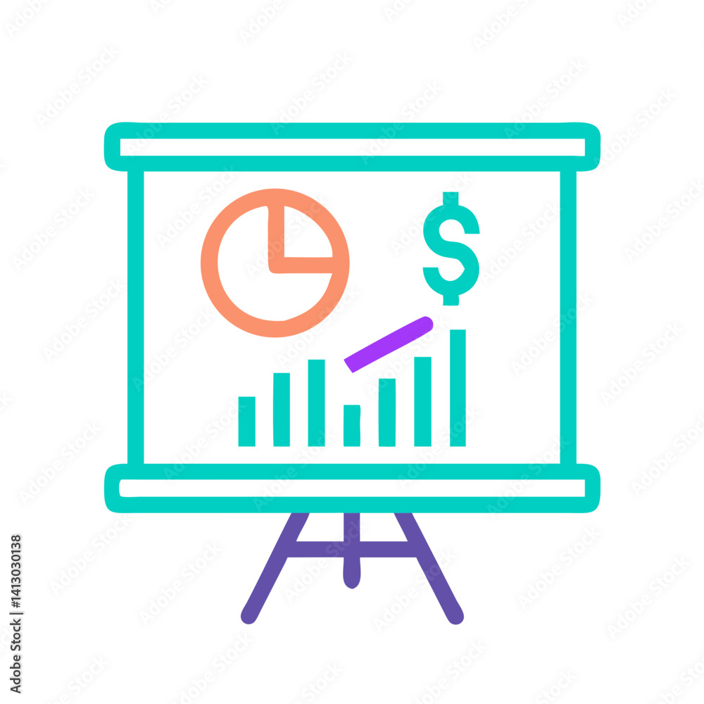 Aufkleber presentation board icon representing financial reporting
