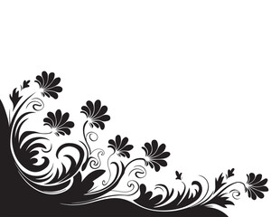 Black Silhouette Collection of Flowers, Leaves, and Plants on White Background