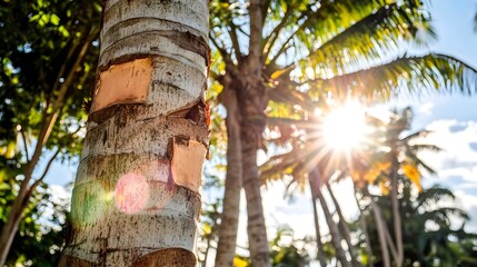 Fototapeta premium Sunlit bamboo tree texture close-up in tropical landscape nature photography