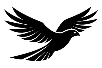 Fototapeta premium Elegant Black Bird Icon In Flight With Spread Wings Simple And Minimalist Vector Graphic Symbolizes Freedom And Peace, bird, flying, vector, silhouette, icon, logo, animal, freedom, peace, dove, sky