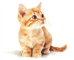 Obraz premium Cute Playful Orange Kitten, Watercolor Illustration isolate on white background.