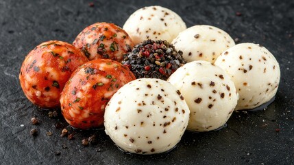 Obraz premium Assorted round confectionery treats delicious sweets appealing colors and textures
