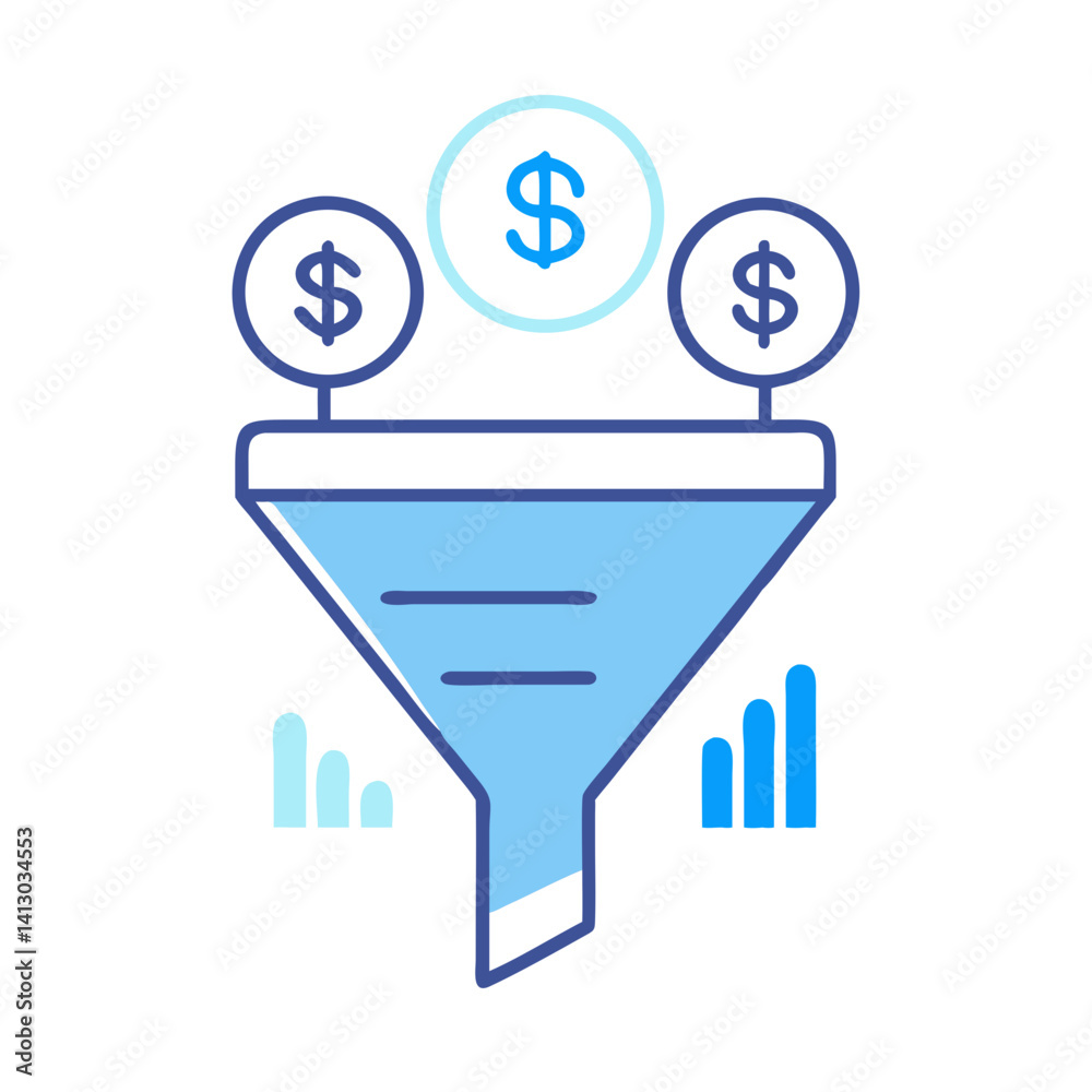 Poster sales funnel icon representing revenue generation process