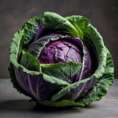 Fototapeta premium a studio photo of a single cabbage with layered green or purple leaves and visible texture